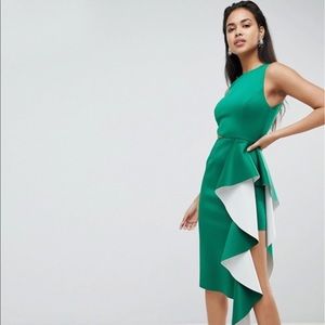 ASOS Cutout Two Tone Scuba Ruffle Green Dress